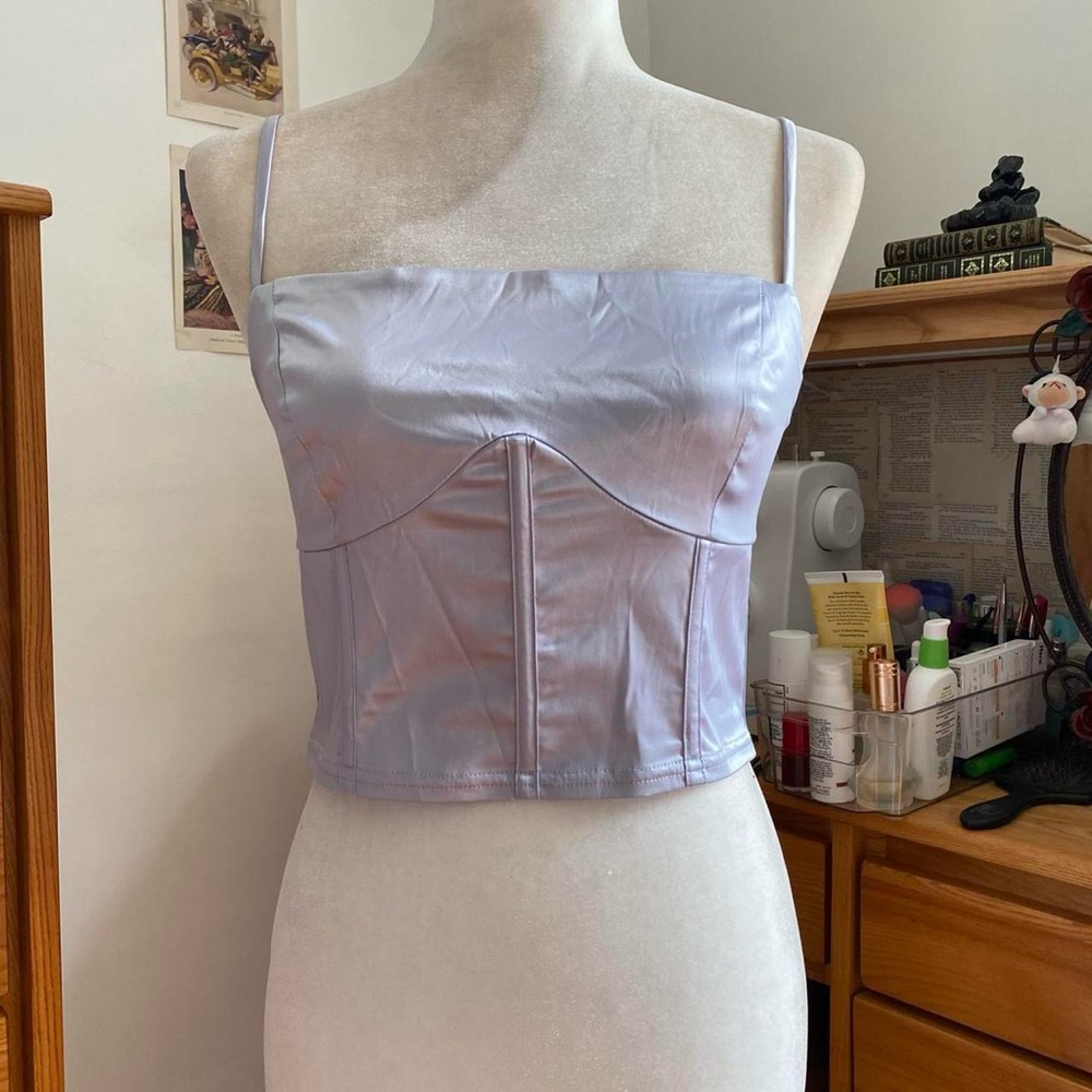 Tic Toc NWT Lilac Pastel Light Purple Satin Like Corset Cami Crop Top
